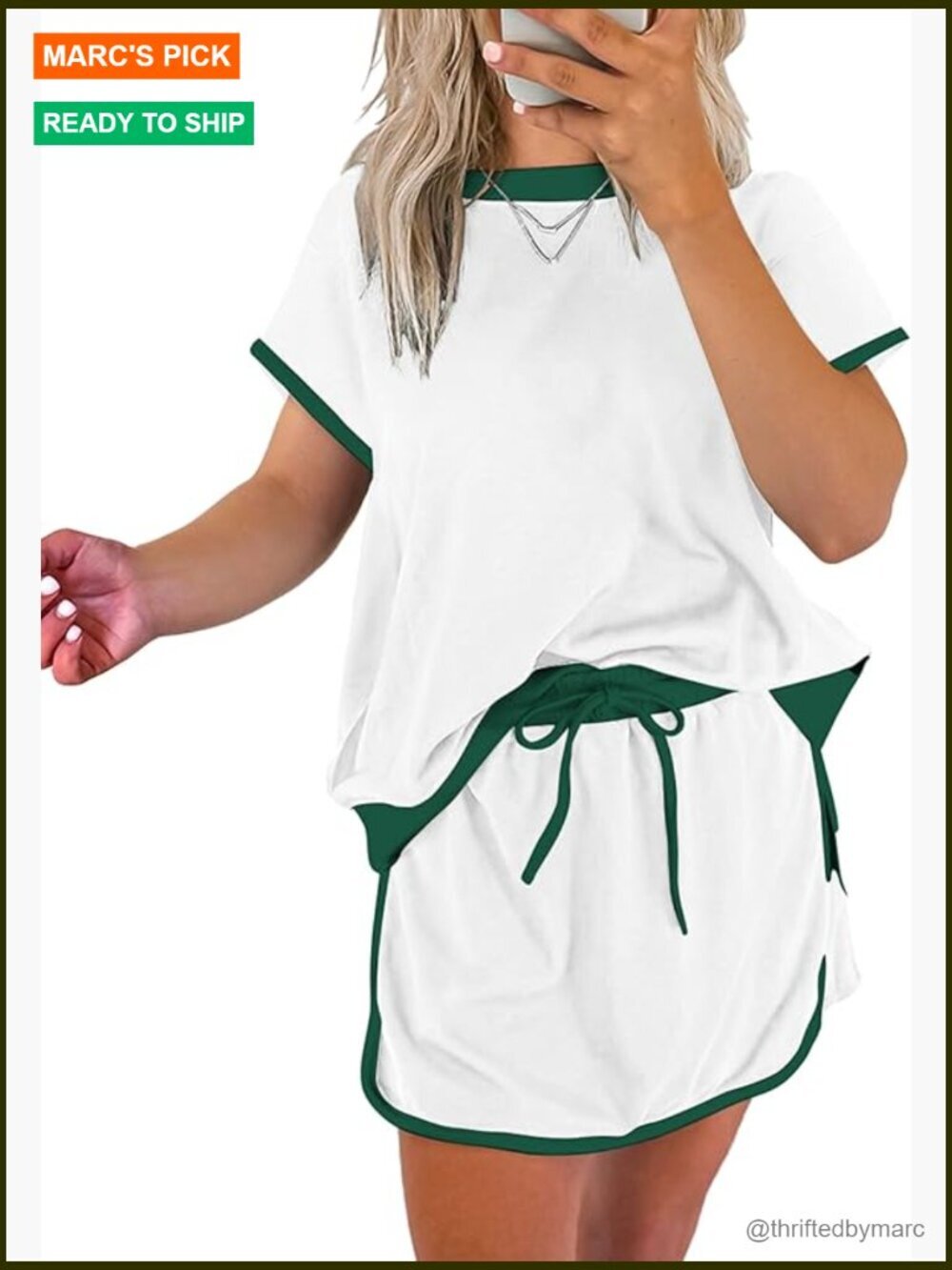 2 Piece Lounge Set Skort Drop Shoulder Tee Lightweight Polyester Blend
